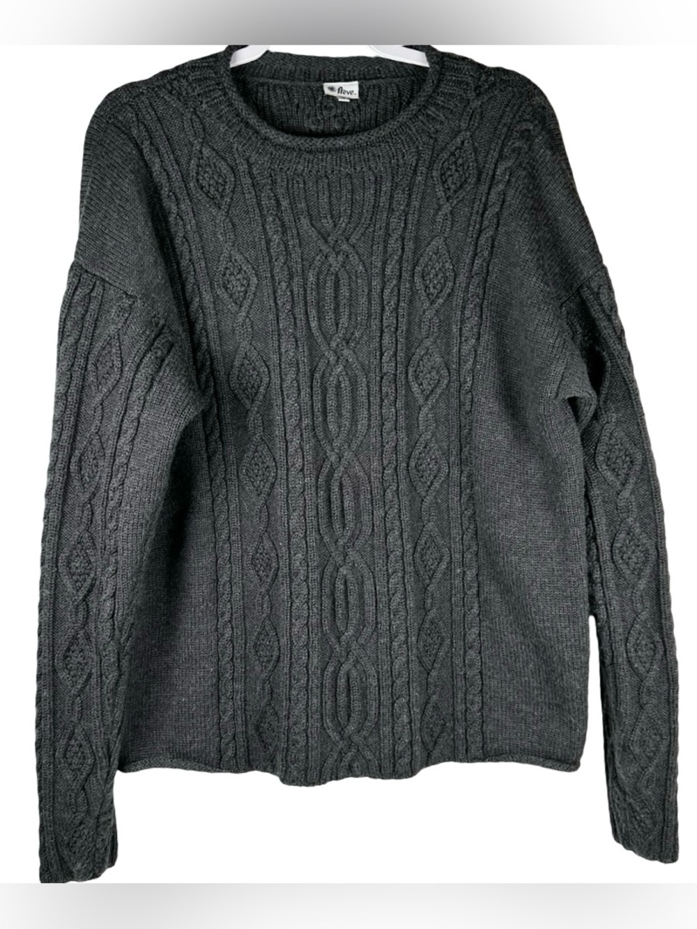 Neve Gray 100% New Wool Cable Knit Crewneck Preppy Academia Sweater Size XL